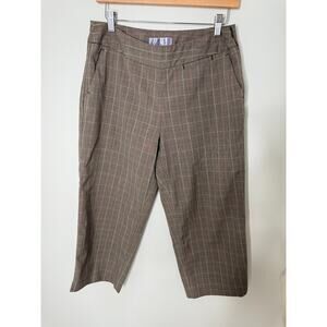 Women's Classic Brown Tan Plaid Equestrian Wide Leg Cropped Pants 8 Old Money